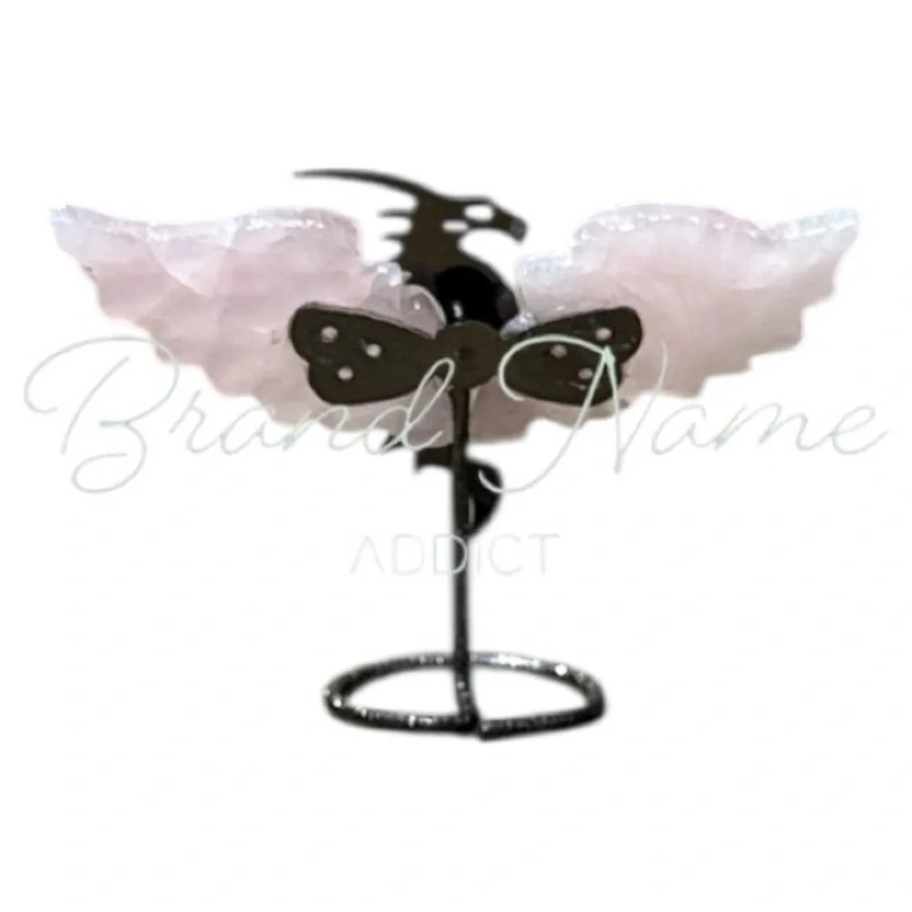 PRICE IS FIRM - Rose Quartz Mini Wing Metal Dragon Stand